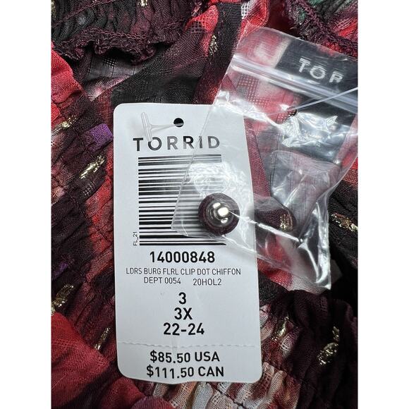 Torrid NWT $84 Burgundy Floral Chiffon Mock Neck midi Party Dress Size 3X - Picture 8 of 10